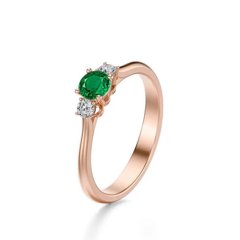 Pierścionek z szmaragdem i brylantami różowe złoto AJPZ_083